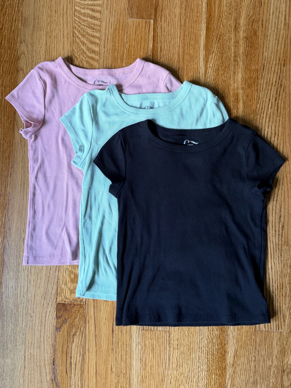 Art Class Girls Short Sleeve Ribbed Baby Tees - Black, Mint, Light Pink, Large